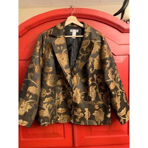 Dress Barn 2X Fall Colors Floral Jacket Shimmer Sparkly Button Dressy Work EUC